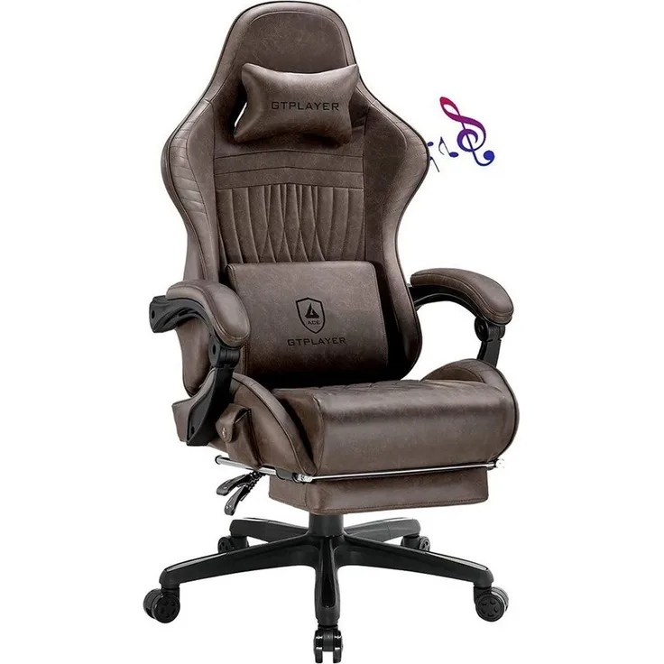 GTPLAYER Gaming Stuhl, Ergonomischer Gaming Stuhl, mit Fußstütze, Lautsprecher, bis 155 kg belastbar,  Hellbraun