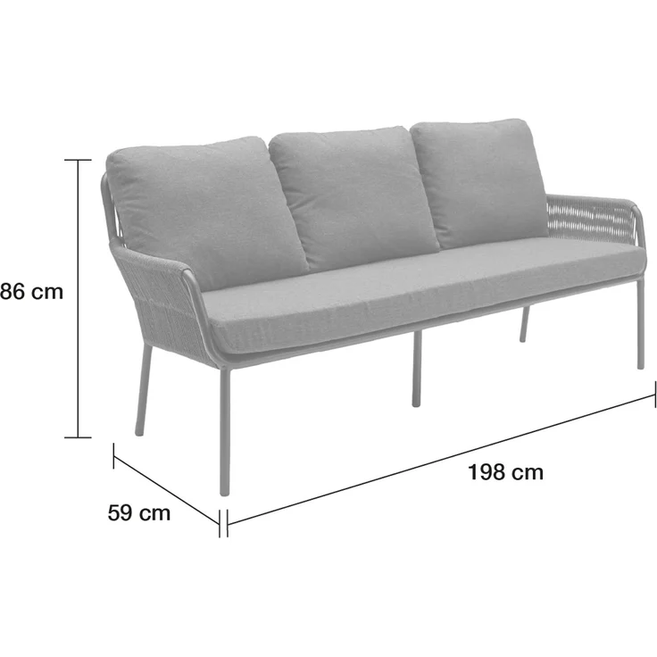 Loungesofa Concord 3-Sitzer Gartensofa mit Polster Relaxsofa Rope Anthrazit – Bild 2