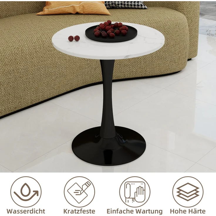 Runder Couchtisch aus Kunstmarmor, modern-minimalistisch, Ø 70 cm, Schwarz/Weiß – Bild 8