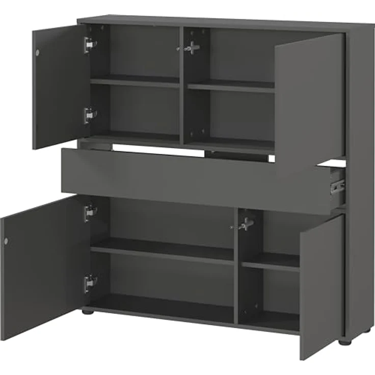 XXXL Schuhschrank Ameca, Graphit, Holzwerkstoff, stehend, 4 Fächer, 1 Schublade, 110x107x25 cm, Made in Germany – Bild 5