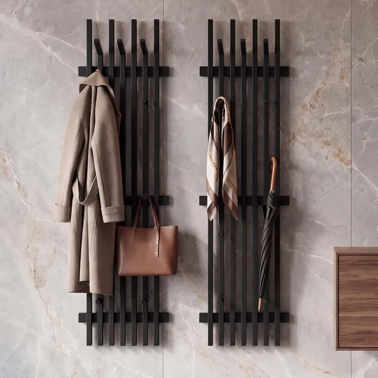 MCA 2er-Sets Garderobenpaneel HWC-P57, Wandgarderobe Garderobenleiste, Massiv-Holz 135x40cm Eiche ~ schwarz