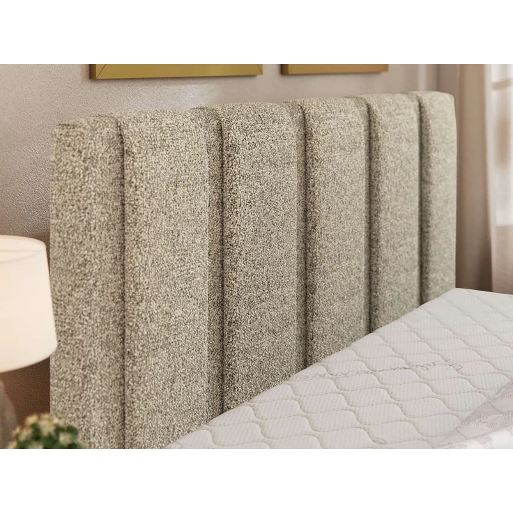Polsterbett SAVINO CLASSIC mit Bettkasten und Lattenrost Doppelbett 140 x 200 cm mit hohem Kopfteil Stauraumbett Bett mit Gasdruckfeder - Beige Stukture – Bild 5