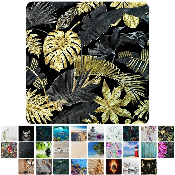 Sanilo Duschmatte, mit Motiv, rutschfest, waschbar, quadratisch, 230 extra starke Saugnäpfe, Kunststoff PVC, 53 x 53 cm, Golden Leaves