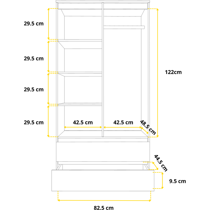 Furnica JOELLE Kleiderschrank 2 Schubladen Anthrazit/Schwarz Gloss H180 B90 T50cm – Bild 6