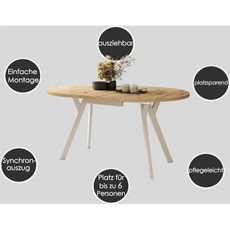 designimpex Esstisch Design Esstisch Aldo ausziehbar 90 cm bis 145 cm rund Esszimmer Tisch, Esstisch, Esszimmertisch, Tisch, Ausziehtisch, Küchentisch, Esszimmer – Bild 6