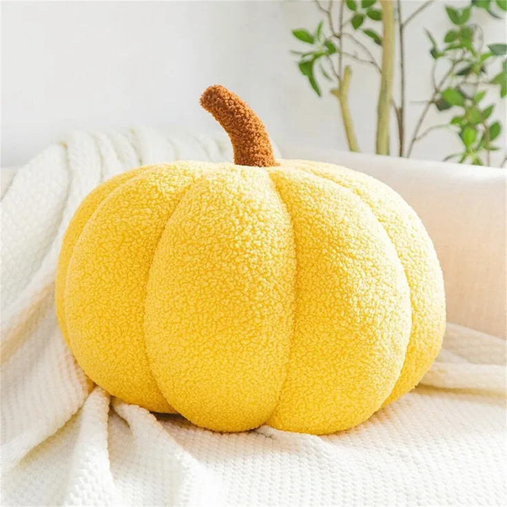 1 Stück – Kürbis-Plüschkissen, Halloween-Dekokissen, weich, rund, ca. 20 cm, Gelb