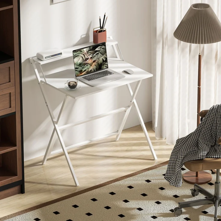 Klappschreibtisch 75,5 x 50 cm mit Ablagefach für Schlafzimmer, kleine Räume, weiß – Bild 4