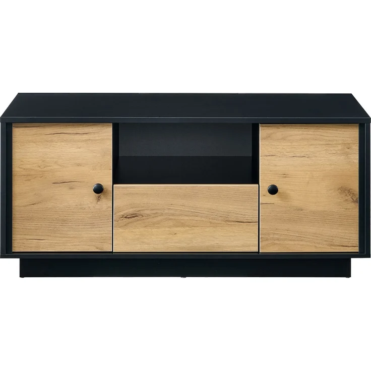 Couchtisch 100 x 50 x 45 cm, mit Schubladen, mit Ablagefächern, aus Spanplatte, Mattschwarz / Naturfarben – Bild 4