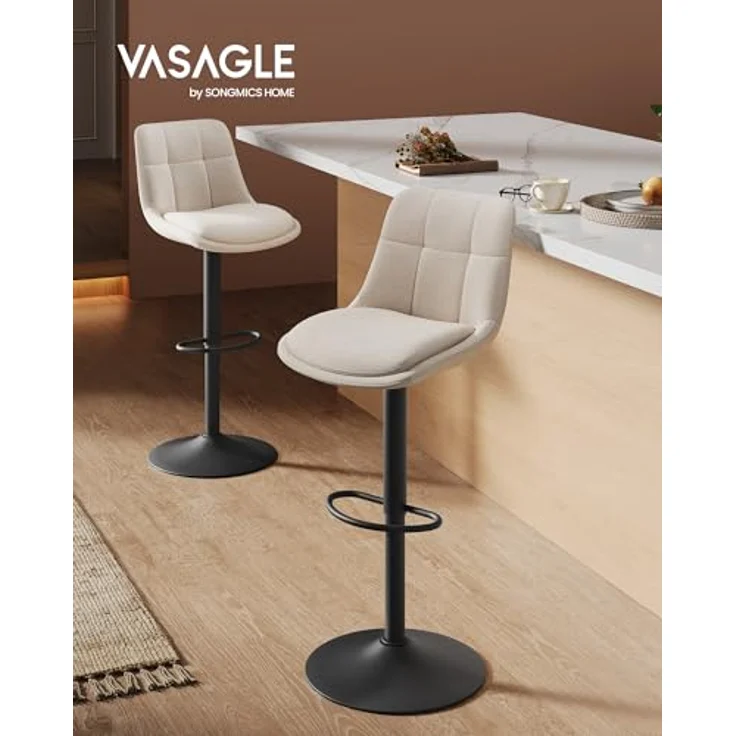 VASAGLE Barhocker 4er Set, Barstühle höhenverstellbar, drehbare Küchenhocker, mit Rückenlehne und Fußstütze, Esszimmer, Theke, Stahl, cremeweiß LJB495W02 – Bild 3