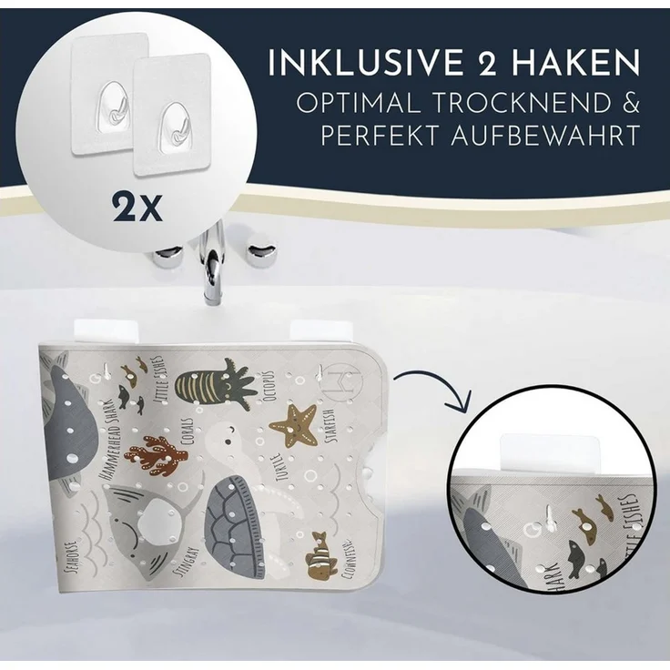 Homerella Badematte rutschfest Kinder - 100% BPA frei Inkl. 2 Haken zum Aufhängen 100x40cm, Antirutschmatte Badewanne Baby hautsensitiv & schimmelresistent, Badewannenmatte rutschfest & waschbar – Bild 3