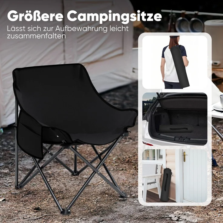 Sunula 2er Set Campingstuhl Faltbar Angelstuhl Klappsessel mit Tragetasche für Garten, mit Tragetasche, Klappstuhl bis max. 100 kg – Bild 5