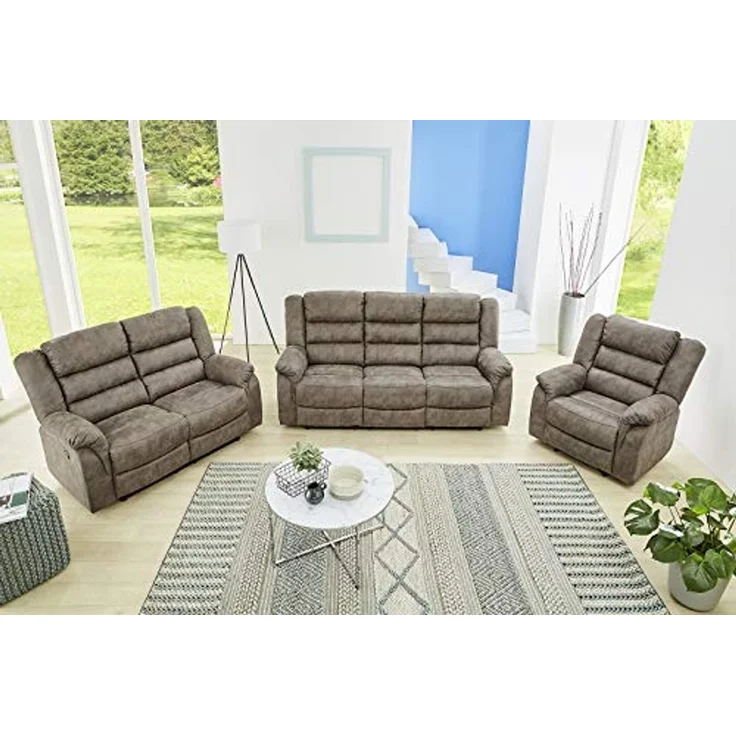2-Sitzer-Relaxsofa Couch Liegefunktion Federkernpolster Stoff Vintage Graubraun – Bild 7