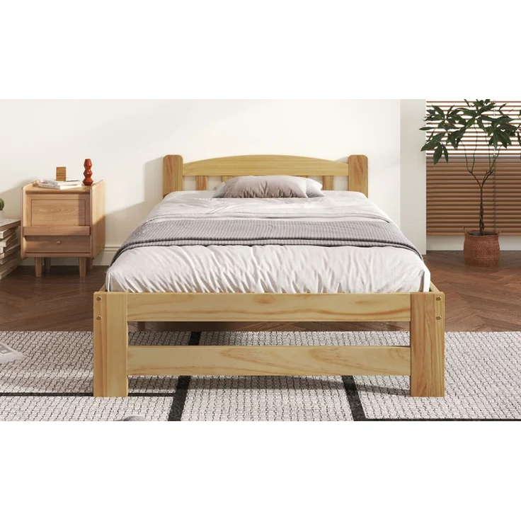Solide Massivholzbett Futonbett, Einzelbett, Massivholz Natur Bett mit Kopfteil und Lattenroste, Jugendbett, Erwachsenenbett, Natur, 90x200 cm – Bild 6