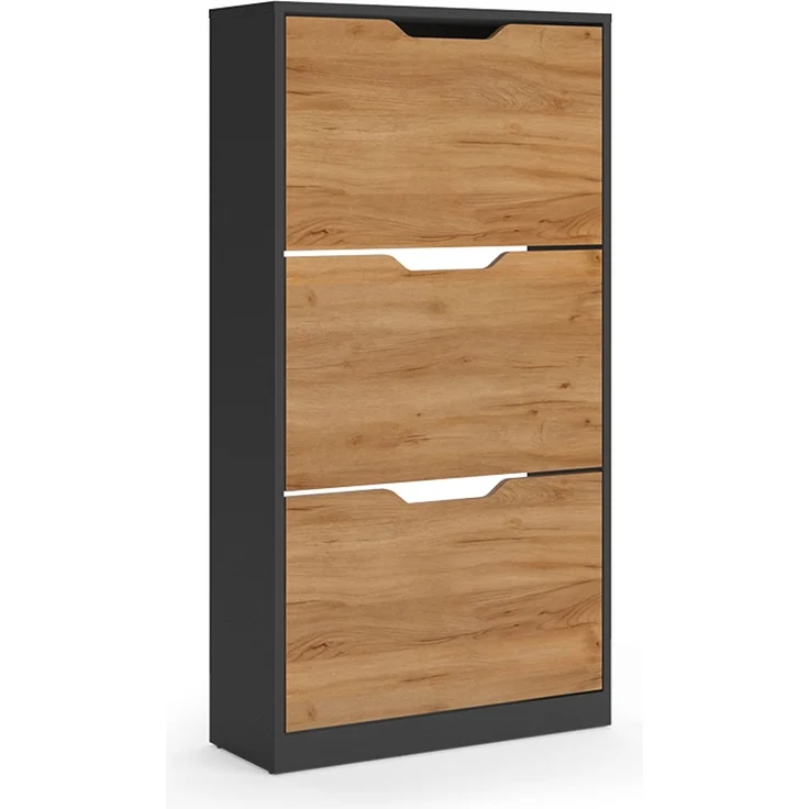 Schuhkipper Luca Anthrazit/Goldkraft Eiche 59 x 111.5 cm mit 3 Kippfächern Vicco – Bild 1