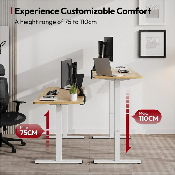 SANODESK Elektrisch höhenverstellbarer Schreibtisch, Ergonomischer Sitz-Steh-Tisch mit Memory-Funktion, einteilige Tischplatte, 120/140/160*60 cm