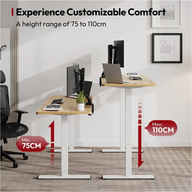 SANODESK Elektrisch höhenverstellbarer Schreibtisch, Ergonomischer Sitz-Steh-Tisch mit Memory-Funktion, einteilige Tischplatte, 120/140/160*60 cm