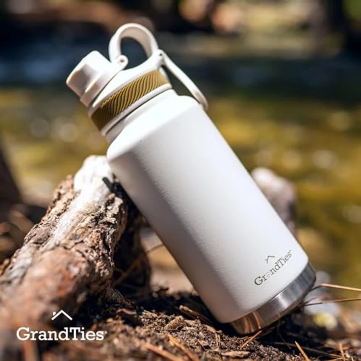 GrandTies 946ml Reise Wasserflasche - Wide Mouth Vakuum Isolierte Wasserflasche mit Zwei Stil Deckeln, kälteste Wasserflasche für Männer, Hydroflaschen für Frauen - Elfenbein Weiß – Bild 7