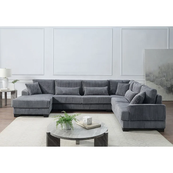 ATLANTIC home collection Wohnlandschaft Miron, U-Form, Breite: 332cm, weicher XXL-Cordbezug, inklusive 6 Zierkissen – Bild 5