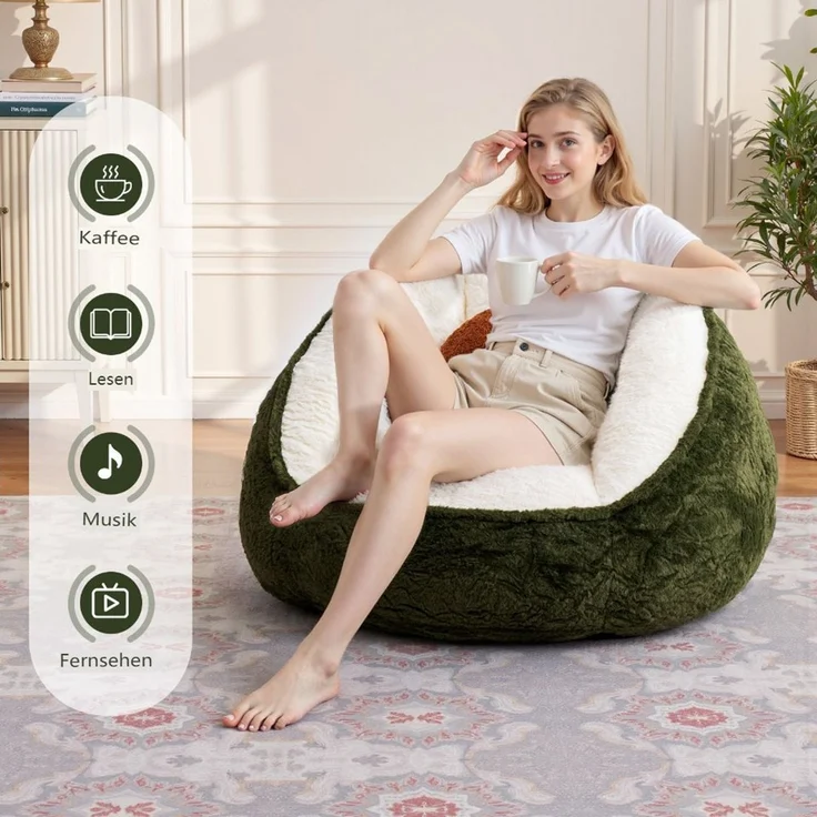 Insma Sitzsack Beanbag Sessel mit Kissen Loungesessel Bodensofa, mit Seitentasche für Wohnzimmer & Schlafzimmer 75x60x60cm – Bild 4