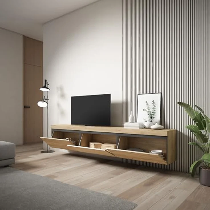 Skraut Home | TV-Schrank, Lowboard | für Wohnzimmer und Esszimmer | 240 x 45 x 35 cm | Hängend | Moderner Stil | Eiche – Bild 5