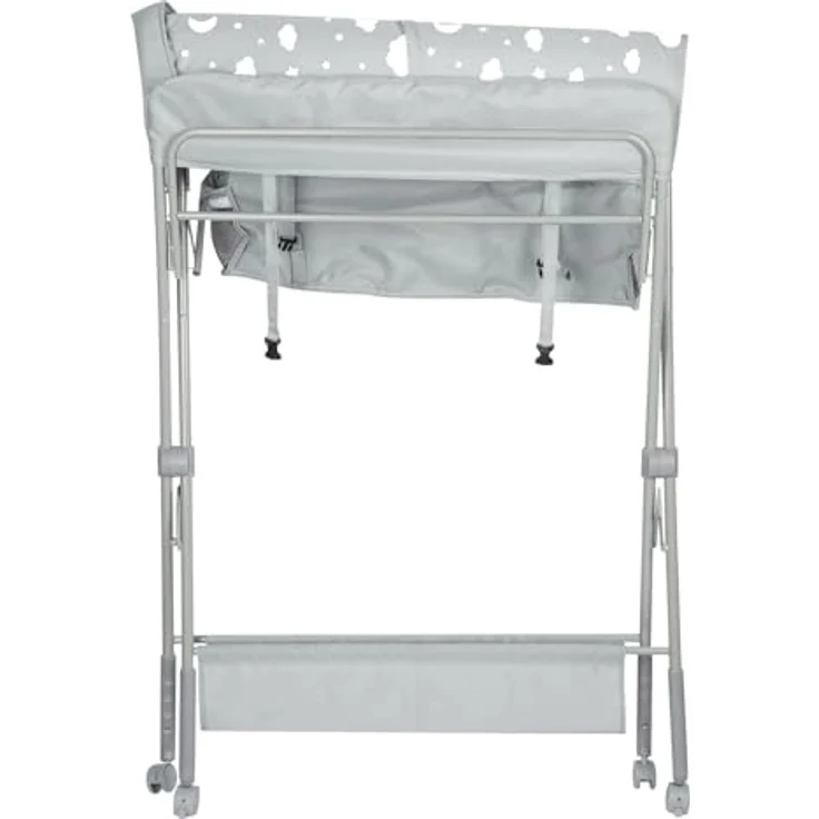 mobiler Wickeltisch mit Wickelaufsatz, Wickelkommode klappbar höhenverstellbar, Wickelkombi mit Sicherheitsgurt Aufbewahrungskorb Kleiderstange-80 * 58 * 90 cm-hellgrau – Bild 5