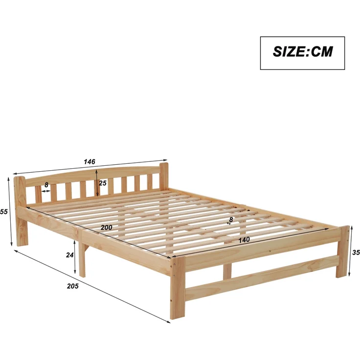 Doppelbett 140x200 cm Futonbett Kiefer Massivholz Naturholz Lattenrost robust Schlafzimmerbett – Bild 5