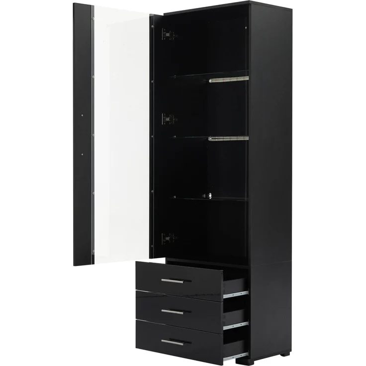 DESVIAE Vitrine aus MDF, Schwarz, 60x180x35 cm, mit 3 Schubladen und LED-Beleuchtung – Bild 8