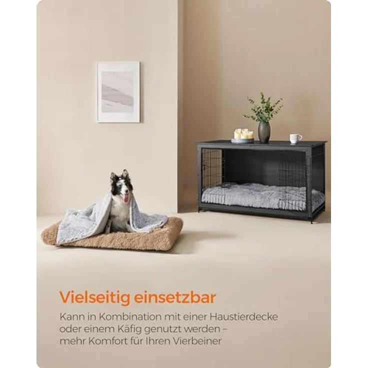 Feandrea Hundebett, Hundekissen, Flauschige Hundematte, Langer Plüsch, 122x74 cm, weiche Polsterung, waschbar, multifunktional, Kamelbraun PGW204K01 – Bild 5