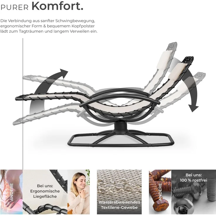 tectake Gartenliege Toulon, 1 St, Ergonomische Gartenliege mit sanfter Schwingfunktion – Bild 4