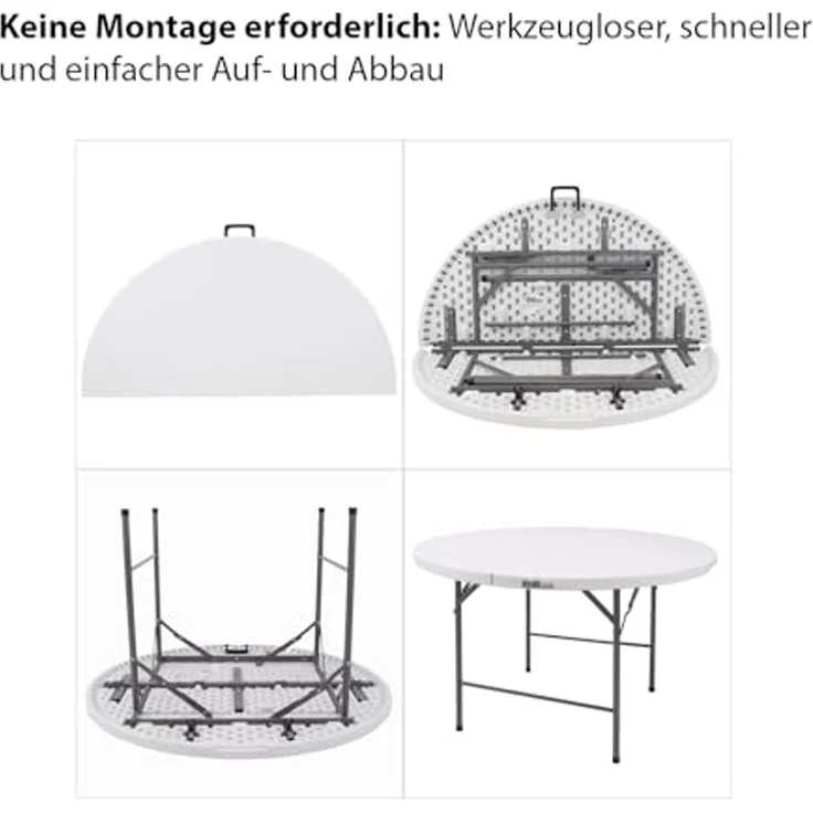 Klapptisch rund Ø 120 cm Höhe 74 cm Kunststoff / Stahl pulverbeschichtet Campingtisch Partytisch – Bild 5