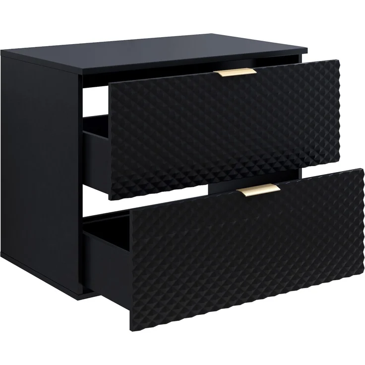 Badplaats Waschbeckenunterschrank Borneo 80 x 49 x 63 cm – Matt Schwarz – Hängender Waschtischunterschrank mit 2 Schubladen – Bild 3