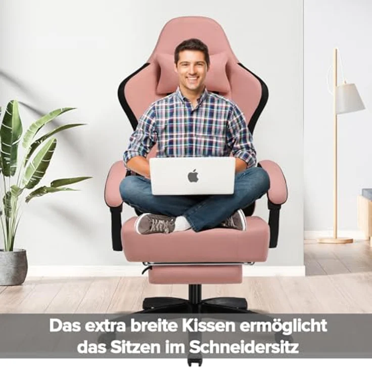 GTPLAYER Gaming Stuhl, Gamer Stuhl, Ergonomischer Bürostuhl COMHOMA Serie mit Fußstütze verstellbare Lenden und Kopfkissen, Gaming Chair Gepolstert, Gaming Sessel 150kg Belastbarkeit weiß – Bild 4