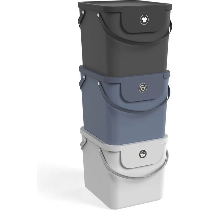 ROTHO Wäschekorb Albula 3er-Set Wäschesammler 40l mit Deckel, Kunststoff (PP recycelt) (Wäschesortiersystem, Set 3-tlg), Aus rezykliertem Kunststoff – Bild 1