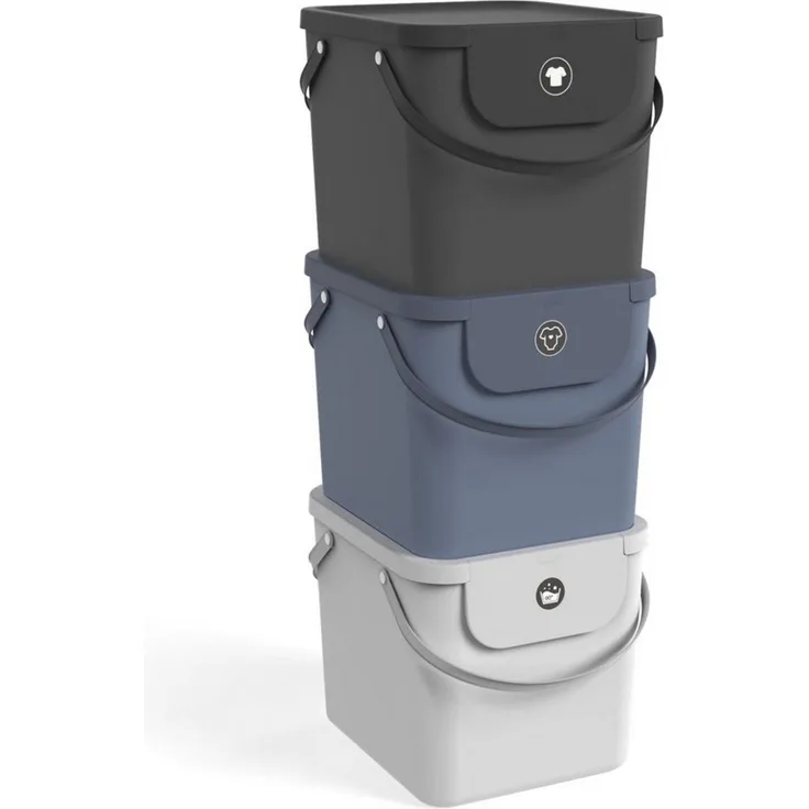 ROTHO Wäschekorb Albula 3er-Set Wäschesammler 40l mit Deckel, Kunststoff (PP recycelt) (Wäschesortiersystem, Set 3-tlg), Aus rezykliertem Kunststoff