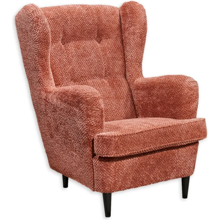 Stella Trading Oskar Ohrensessel mit geknöpfter Polsterung, Coral - Vintage Wohnzimmer Sessel mit Massivholz Füßen - 78 x 102 x 98 cm (B/H/T) – Bild 1