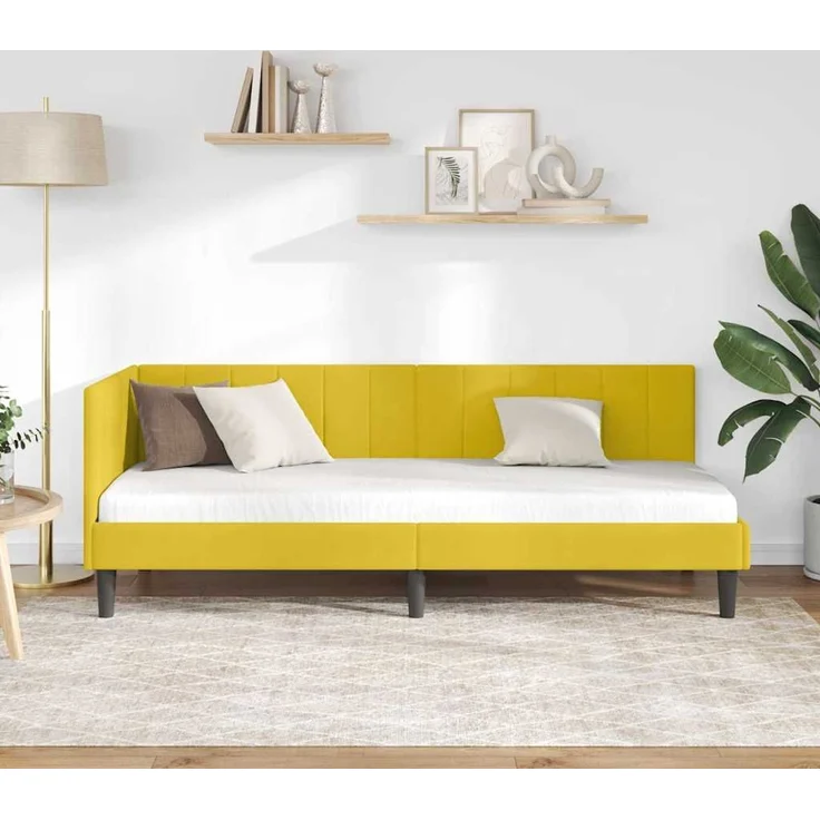 vidaXL Eckbettgestell mit Kopfteil Gelb 80 cm x 200 cm Samt 42016334 – Bild 2
