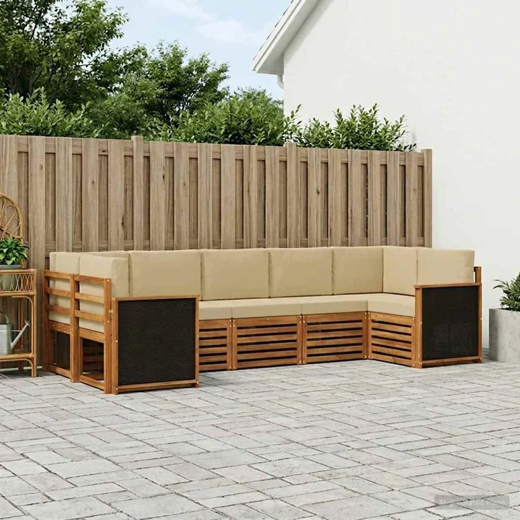 vidaXL Outdoor-Sofagarnitur 7 stk. 7-Sitzer Natur und Beige 3384794 – Bild 1
