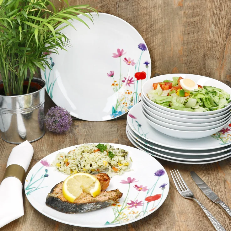 12tlg Tafelservice Marie Porzellan 6 Personen Speiseteller Suppenteller Blumen – Bild 6