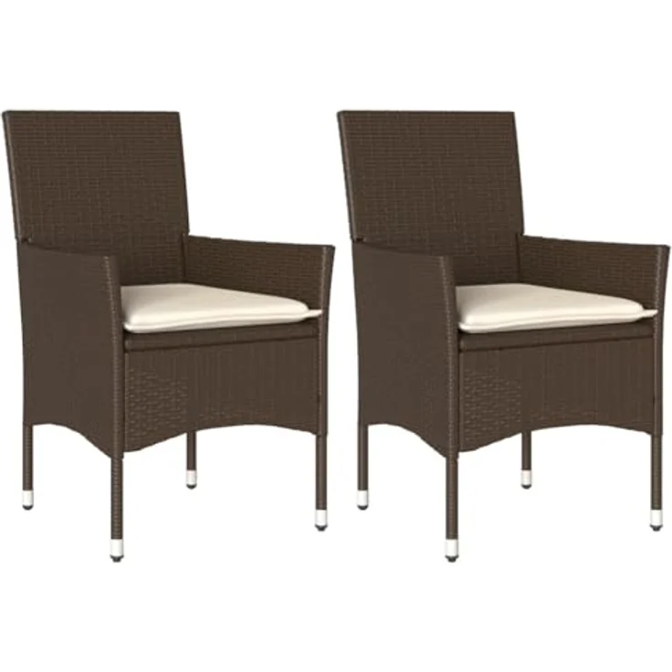 vidaXL Gartenstühle mit Kissen 2 Stk. Braun Poly Rattan 368110 – Bild 2