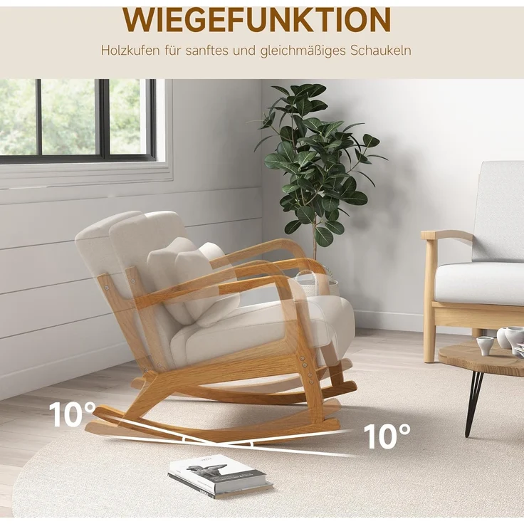 HOMCOM Schaukelstuhl Schwingsessel Relaxsessel mit weicher Polsterung (Schaukelsessel, 1 St), für Schlafzimmer, Wohnzimmer, Creme – Bild 6