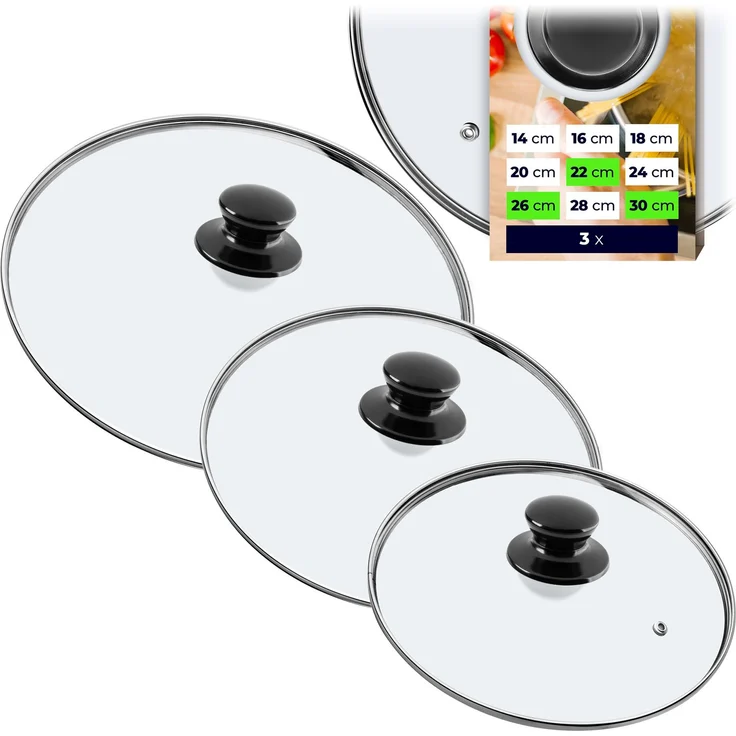 KADAX Glasdeckel-Deckelset 22/26/30 cm – Bild 1