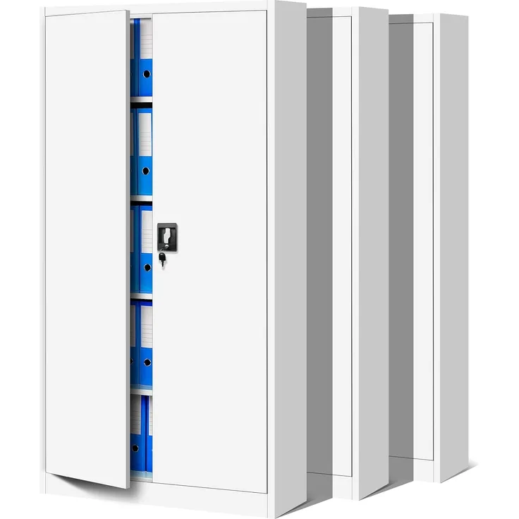 Jan Nowak 3er Set Aktenschrank C001 Metallschrank Stahlschrank Werkzeugschrank Büroschrank Lagerschrank Universalschrank Pulverbeschichtung Flügeltüren 185 x 90 x 40 cm (weiß/weiß)