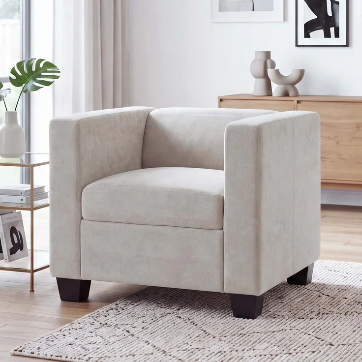 Sessel Lille, Loungesessel Polster-/Cocktailsessel, Nosagfederung Stoff/Textil Chenille (260g/m²) ~ beige – Bild 1