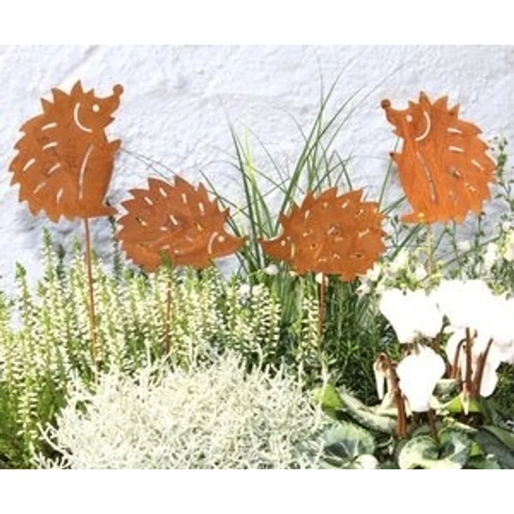 LB H&F Lilienburg Teichfigur 4er SET Gartenstecker Herbstdeko Herbststecker Deko Herbst Garten, (Metall Stecker Blumenkasten Igelstecker Beetstecker), Gartendeko Igel Dekofigur Rostfigur Figur Rostigel rostig Rost – Bild 4