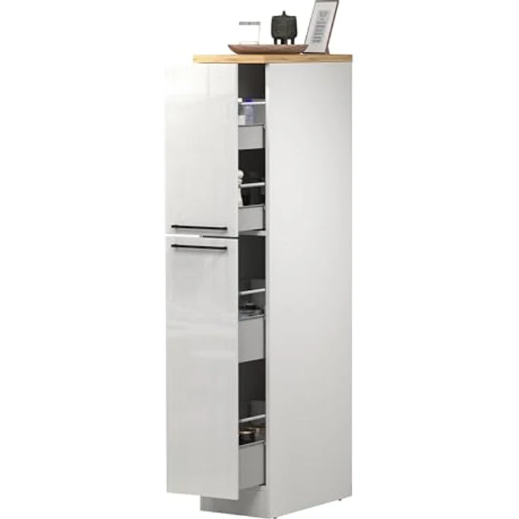 Dmora - Küchenschrank Quintino, Mehrzweckschrank, Küchenzeile Schrank, Multifunktionales Kühlregal, 100% Made in Italy, 30 x 60 x 165 cm, glänzendes Weiß und Eiche – Bild 4