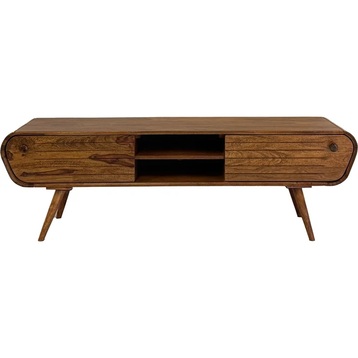 FINEBUY Lowboard TV Board Massivholz 160 cm Retro Schubladen Fächer (zwei Schubladen, 160x50x45 cm, Massivholz Vintage), TV-Schrank Retro Fernsehtisch, TV-Kommode Niedrig – Bild 6