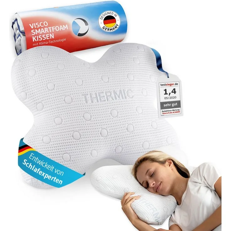Seitenschläferkissen ACAMAR ergonomisches Schmetterlingskissen aus Visco Schaum mit Thermo-Bezug