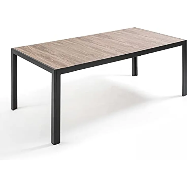 Oviala Gartentisch Tivoli, Rechteckig aus Eiche und Metall, Grau, 206x100 cm, Pflegeleicht, Schimmelbeständig
