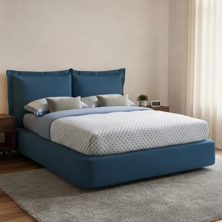 Talamo Italia - Cornelia Doppelbett, Bettkasten mit Stoffbezug, 100 % Made in Italy, Öffnung vorne, geeignet für Matratzen 160 x 190 cm, Blau – Bild 1