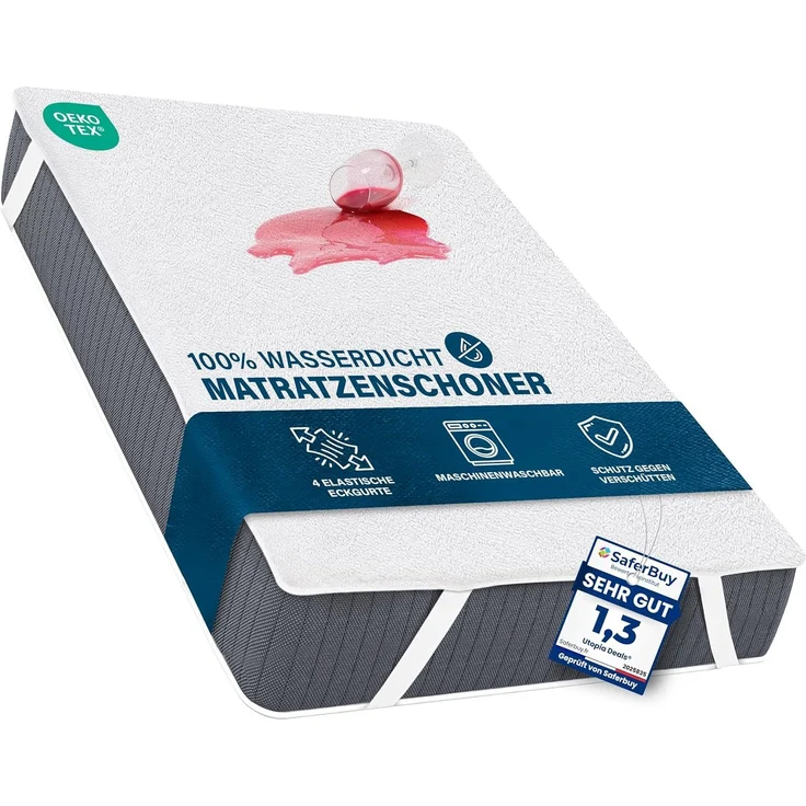 Utopia Bedding Matratzenschoner 200x200 cm Wasserdicht, Mit Elastisch Eckbändern, Oeko-TEX Zertifiziert Matratzenauflage Atmungsaktive, Matratzenschutz Weiß